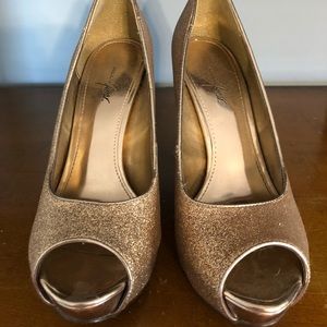 Gold Peep-Toe Heels